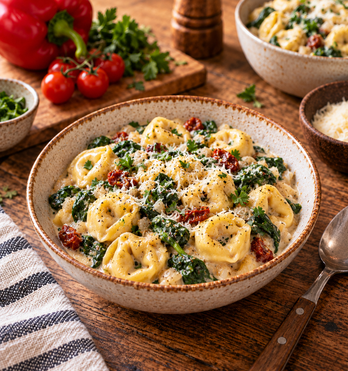 Cremige Tortellini-Spinat-Pfanne in 15 Minuten