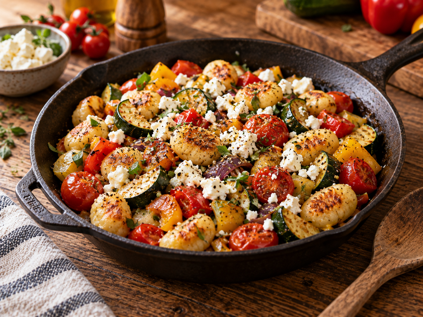 Gnocchi-Gemüse-Pfanne mit Feta